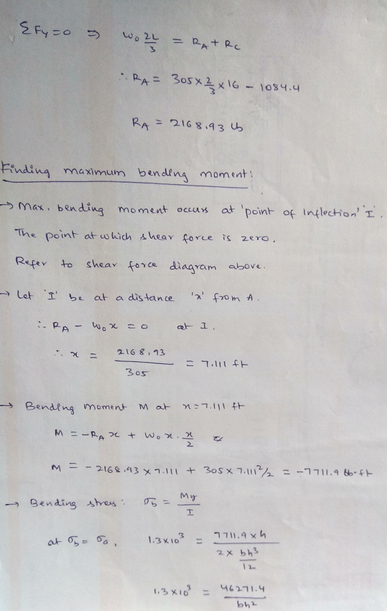 {fy=0 = = RAT RC RA= 305x 2 x 16 - - 1084.4 RA= 2168,93 is Finding maximum bending moment: max. bending moment occurs at poi