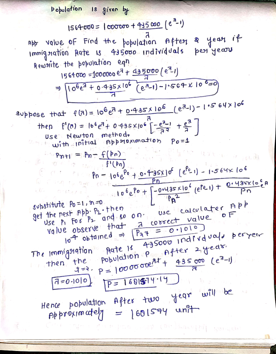 ส a 435000 indirdvala peryear population 18 given by 1564000 = 1000000 + 435000 (e-1) App value of Find the population After