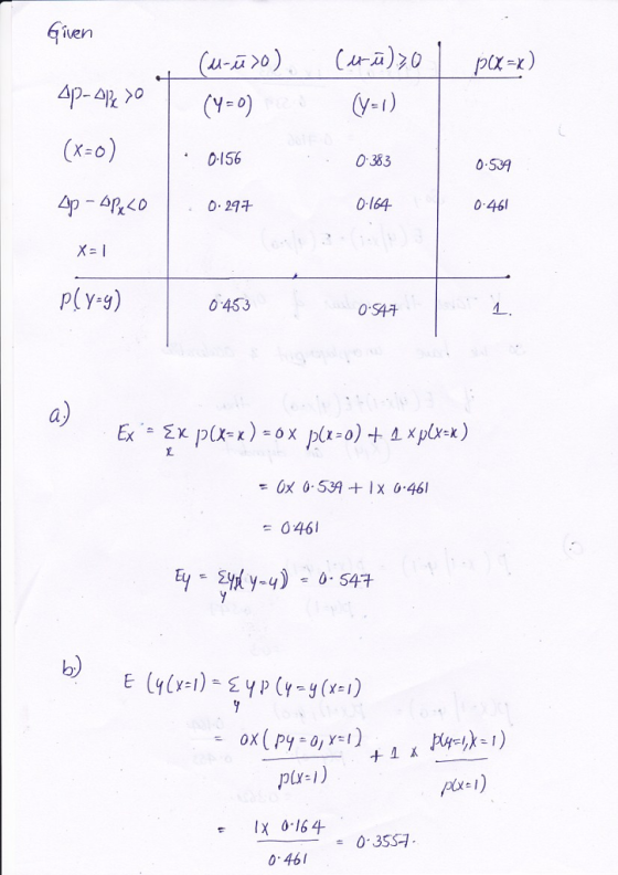 en 从ー苁>0 (x-o) 0156 0 383 0.S39 0-164 0-46 p(y-g) 0 453 a) = 0461 ply-1) - IX 0-164 0 35S-7 0 461