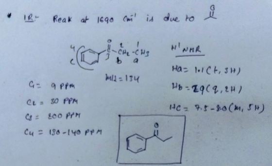 18 Reak at 1690 canl is due to i 3 hild = 134 G= 9 ppm - 30 PPM (3= 200 Pru cu = 180-140 PPM Ha 1.1Ct, 3H) HB-2969,2H/ HC = 7
