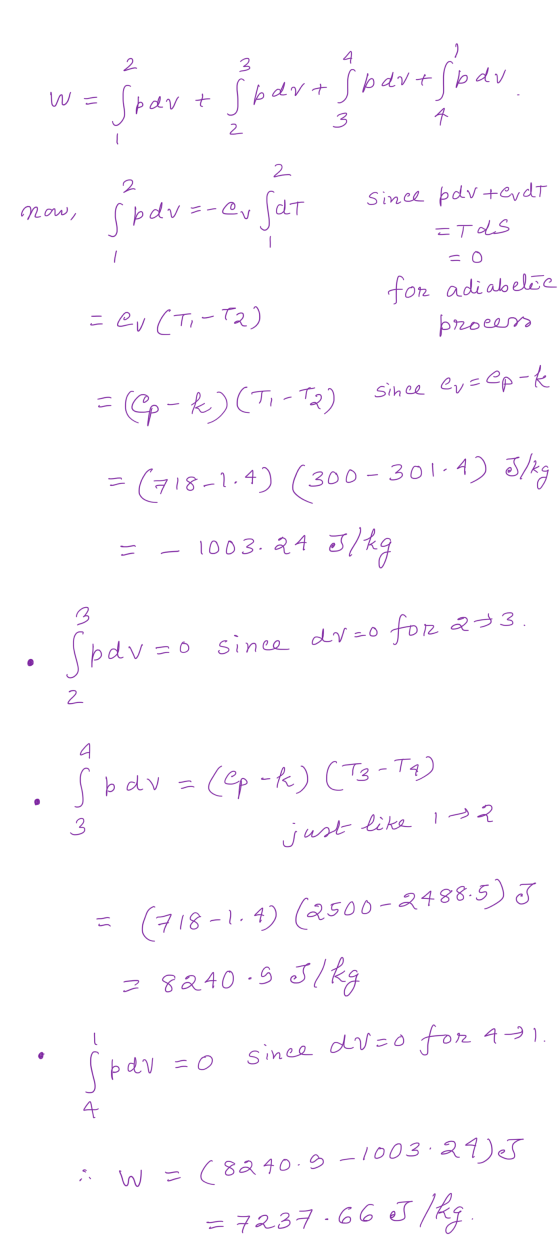 4 2 2 3 W = Spar t Sb dr + Sb dut sb dv+Sb dv 3 4 2 2 2 now, spdv S p dv=-ev бат since pdvtedt Tds =0 =eu (Ti-T2) for adiabet