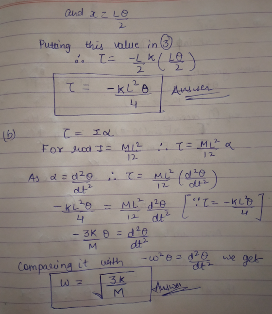 and a zlo 2 Putting 1 this value in 3 T = -Lk/ T = - KL²o Answer (6) T = IX I As dad²o M 12 at2 For euod I = M12 . T = M1² a