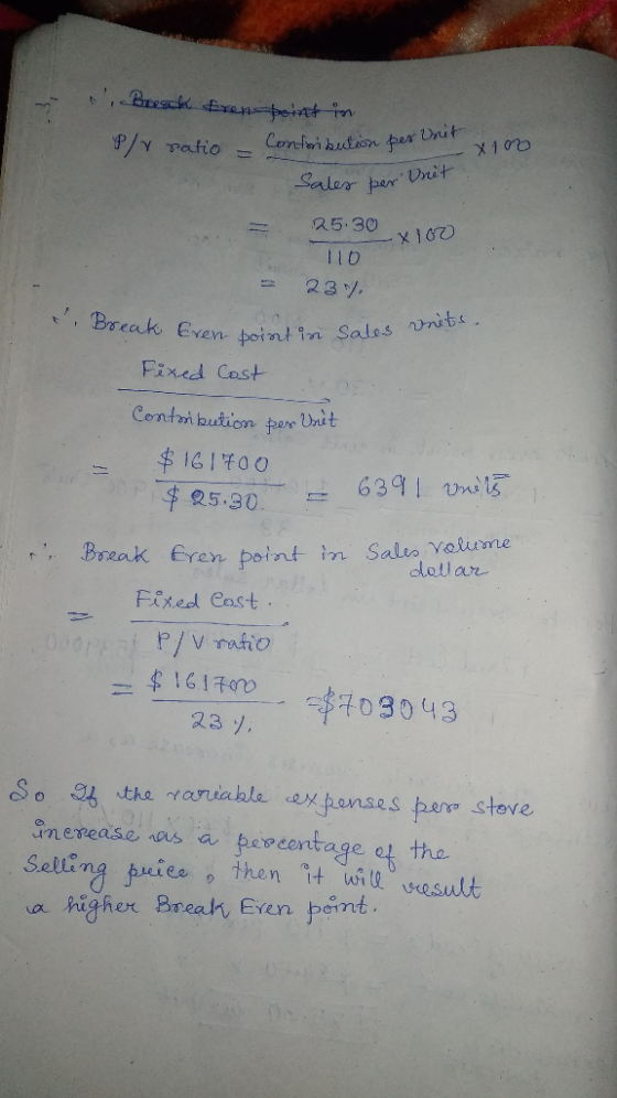 i Bresck men binti P/x ratio - Contribution per One her Unit X 100 sales per Vnit. -X100 25.30 110 - 237. & Break Eren int in