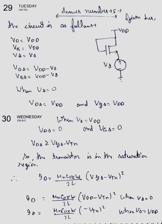 TUESDAY 334 3 nues numberts to firm here umoruts- LIF the circuit is as followsta No= Voo Va= VDO VAS VA VDA= Vop-ro VGA- Vno