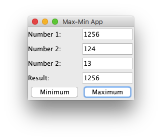 OMax-Min App Number 1 Number 2 Number 2 Result 1256 124 13 1256 Minimum Maximum