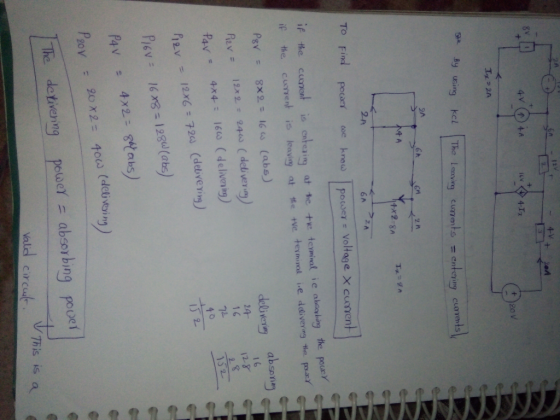 V I f )20 v gu By using kel |The leving ements#c enleying currents 2A Ca 2 A 4 A 4x2-8A Finl pocart cpotwer Voltage X cutren if thec the currert is leaving at 1te +ve terminal İ.eddivering te. PurY liver 16 128C 16 ar 4x4-: 16cs ( deliver 2- Pov6x3-1(abs) 4ou (debvoing Te detivering power absorbing poocí Vald circad This is a
