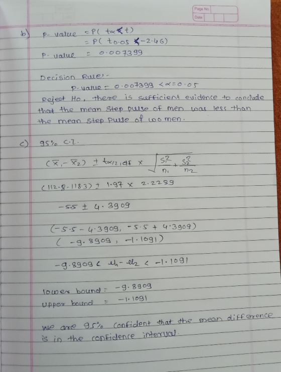 Page No Date P( tot - PC to.0s -2.46) .0073 99 P-value Pualue Decision RuLe- Reiect Ho,thene is Sefficient euidence to conclu