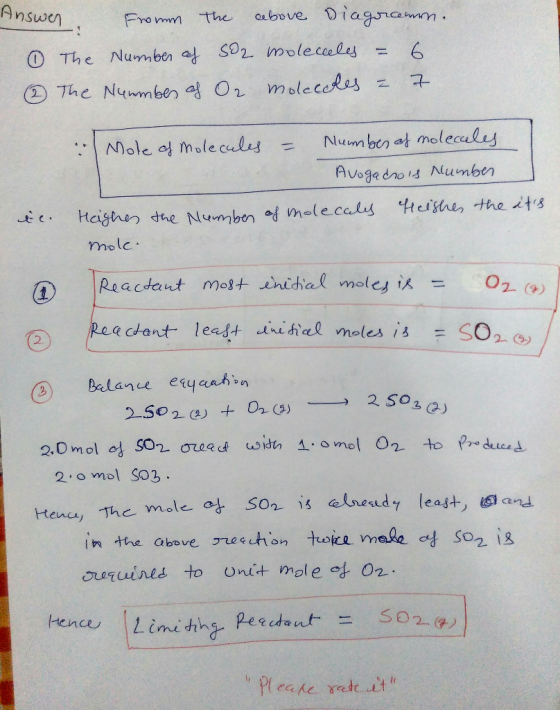 Answen. From the above Diagrourn. 0 The Number of so2 molecules = 6. ② The Nummber of Or molecules - 7 : Mole of Molecules =