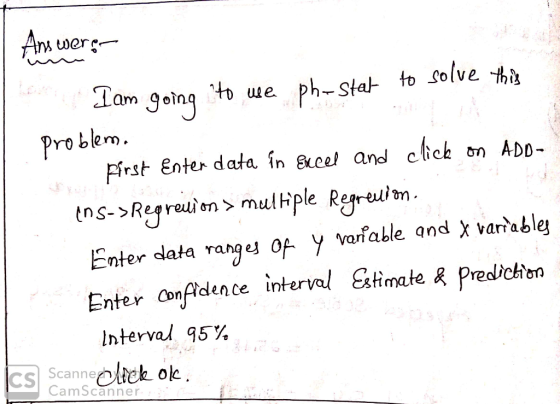 Lam qoin ule Problem. First Enter data, in suce and click on ADo- tns->Regr*ien mulhple Reg Ente ata rangej of y varfable and