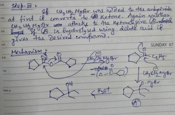 200 step-mr If Cltzetly Mg Br was added to the anhydride 300 at first it converts to Ketone. Again another est un Mg Br was a