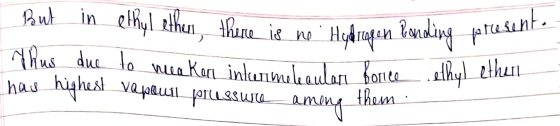 But in ethyl ether, there is no Tinus due to nuca Kort intrinelaulari Borice ethyl ether! has highest vapeuil porussuu_aming