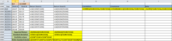 Ε H B C D F 1547 0.4 =1-C1547 1548 Year Stock A Stock B Return Stock A Return Stock B Correlation Covariance Beta 1549 2010 1