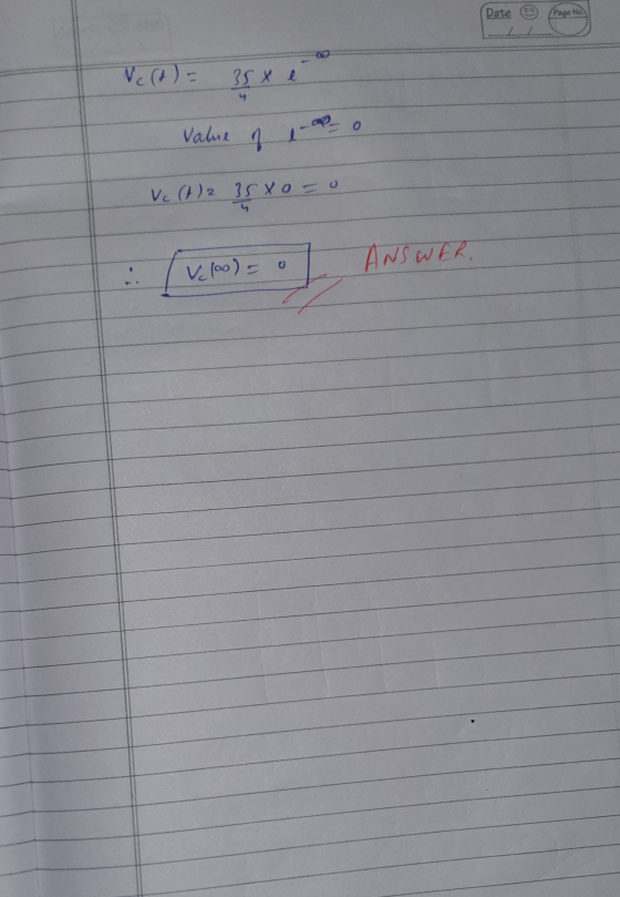 Date Page No Ne (t) = 35x e value of 1 0 Vc (1)2 BS XOCO (v.m) = 0ANSWER