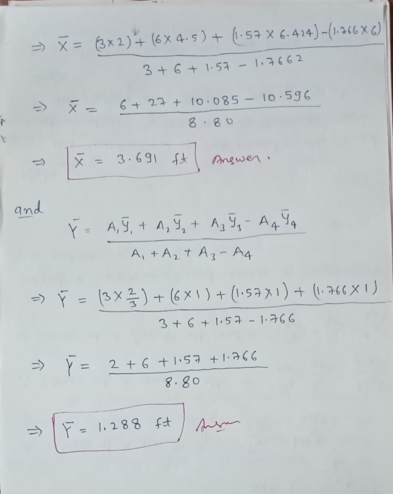 => x = 3^2)+(6x 4.5) + (1.57 X 6.424) -(1.766 X 6) 1.7662 3+ 6 + 1.57 10.596 => ž= 6 + 27 + 10.085- 8.80 IX -) 3.691 fut Angw