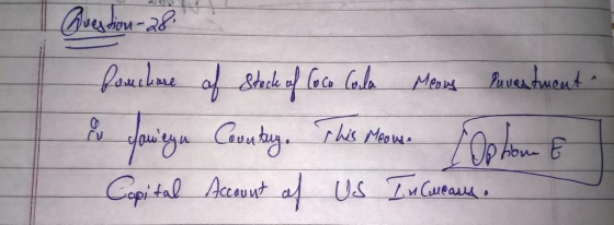 A Question - 28 Pomelore of Stock of Coca Cola Meons Puvestment & Janeza Country. This means Capital Account of us In Gueans.