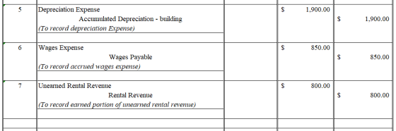 1,900.00 Depreciation Expense Accumulated Depreciation - building (To record depreciation Expense) 1,900.00 6 850.00 Wages Ex