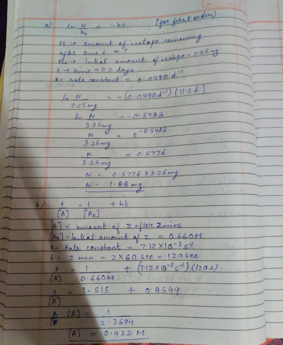 - kt (for first order) t No N - amount of stape senato te semaining after time t = No linkial amount of isotopes te line - 11