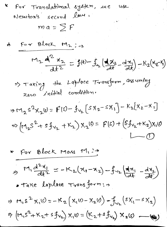 urse for Translational system, we Newtons second love, maa EF * for Block Maio Madda = f(t)- Fs (122_dw.) - . K₂ (227) dt2 z