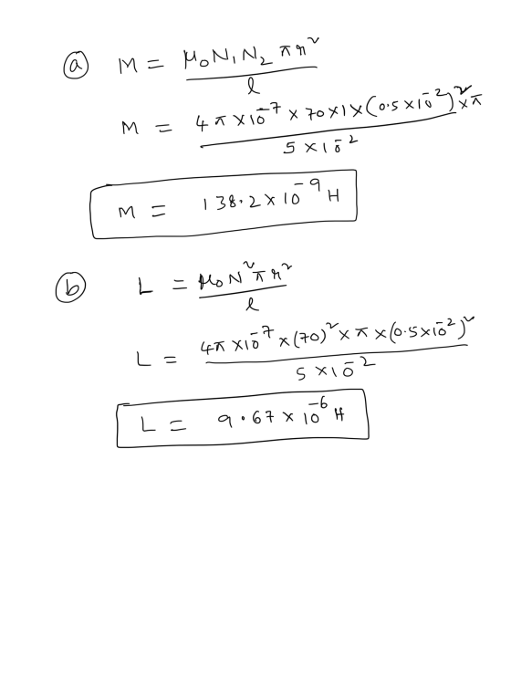 h M= MONINña ze M = 4a xio7 x 70x1x Cosxio 3 a - 5x162 -9 M = 138,2 x 10 ?H © L = How to e = - 48 x157x170)*x*x6.5x10ju - 5x1