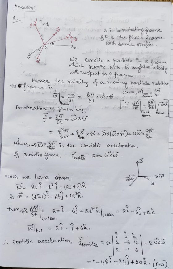 Answerll 6 s is the spotating frame If is the fixed frame with some ossigin we Consider a particle in s frame which arotake w