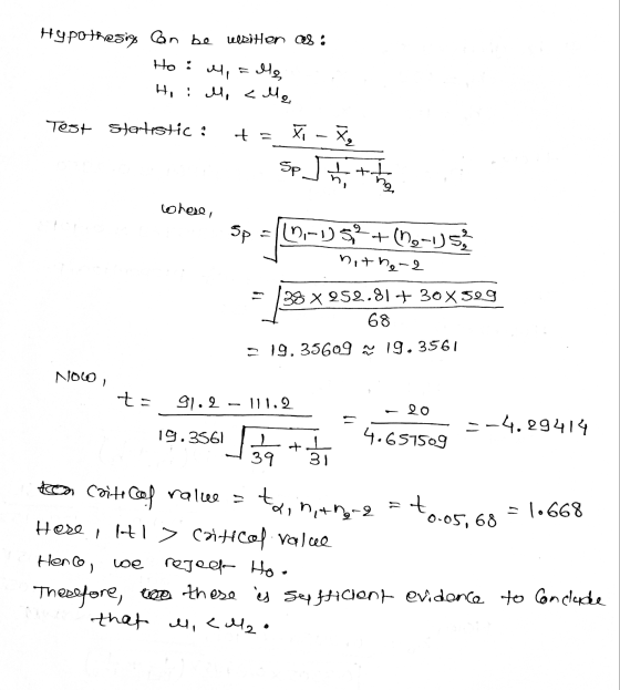 Hypothesis can be uebitlen cs: Ho : Me Ho: Mo <le ولف Test Statistici t = Xi Xe spt the cohese, Sp (0-1) 52 - (no-us nithe-2