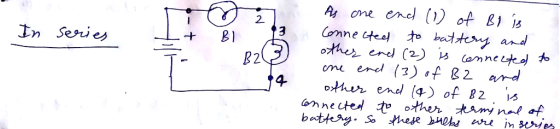 In series As one end (D) of BD is Connected to battery and other end (2) is connected to one end (3) of B2 and other end (a)