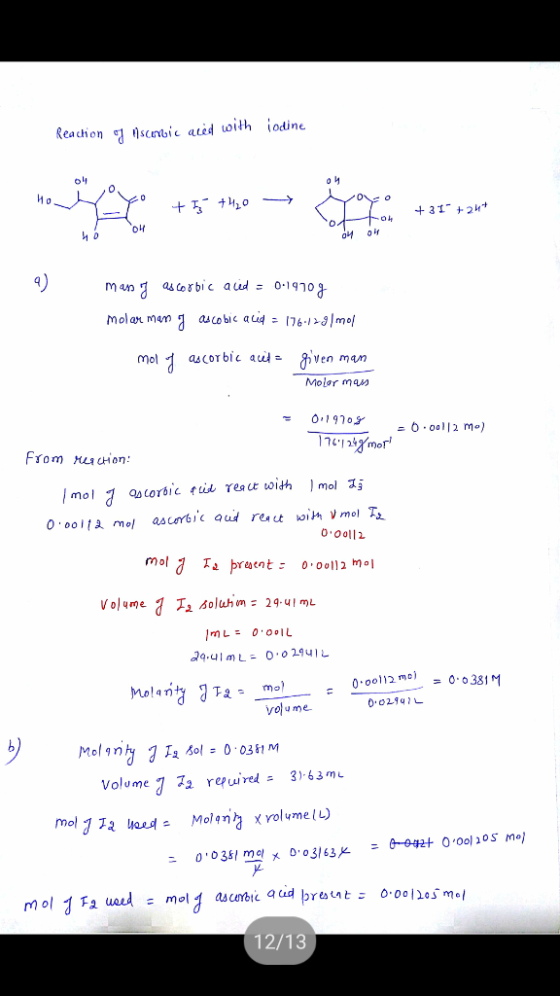 Reachon scntie aièd with odine o4 Ио 312 и о o if manas co bi cc aud= 0-1903 molar mam asco bic acid = 76-129|mol mol 1 ascOr