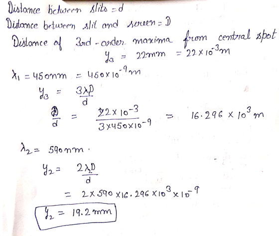 Distance bclueron Blito - Distance between slit and sewena Distance of Band - onder maxima from central spot Y 22mm = 22x10-