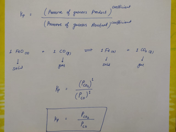Coefficient (Pressure of gaseous Produut coebbicient (Prewore of gasedus Reaetaud 1 COr (3) i Fe (s) + 1 COA) FeO (S) J jat S