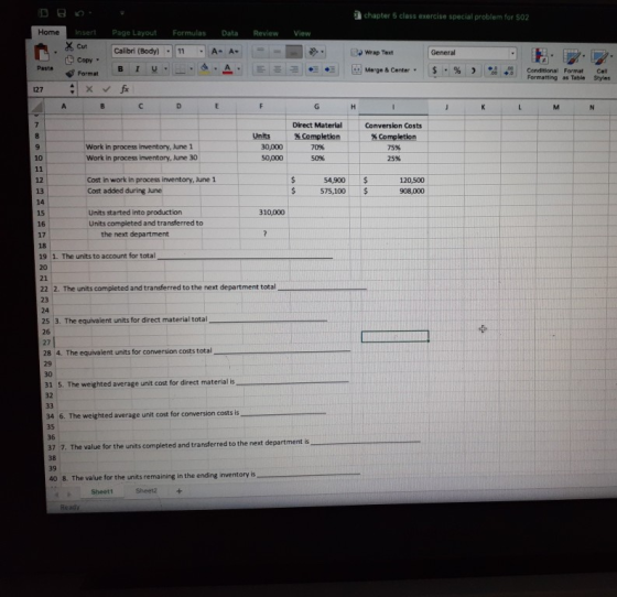 chapter 5 class exercise special problem for S02 Home View Insert X Out С серу: Formulas Data A- A A Page Layout Calibr (Body