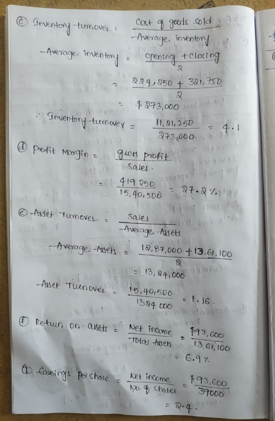 © Inventory twnoves $ 273,000 to Cost a goods soldetul Average inventory opening + closing 321,750 2 Average inventory loper