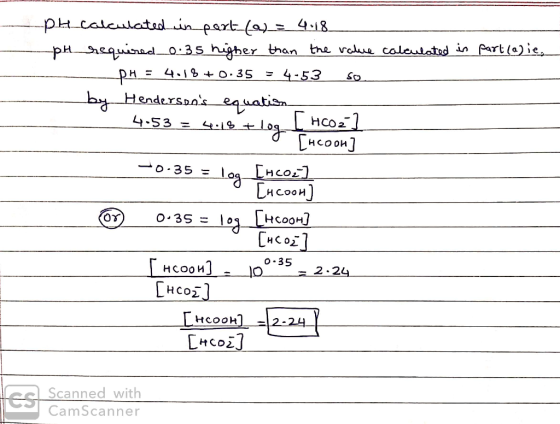 part (a)ie. -ph calculated in part (a) = 4.18 - pH required 0.35 higher than the value calculated in - pH = 4.1 % + 0.3s = 4: