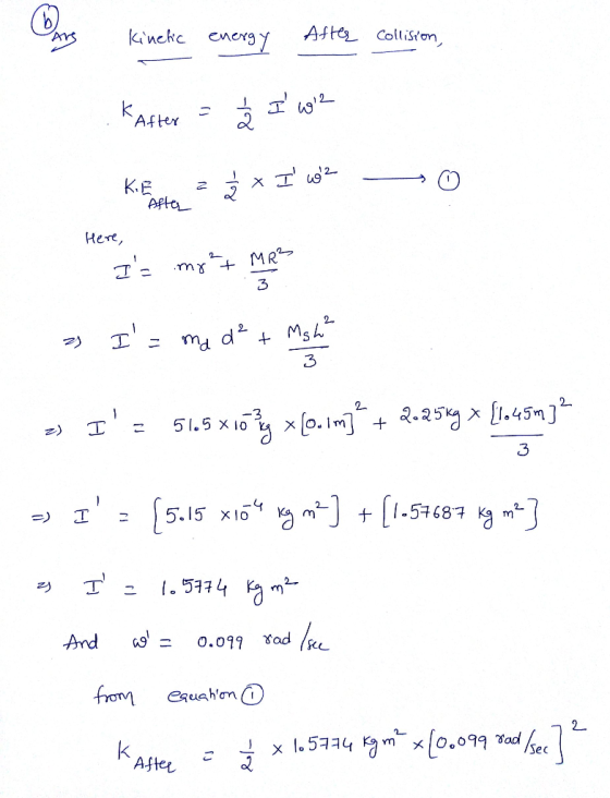 Kineke energ Aftes Collision w2 k After KE Afta X I u2 Here, MR 3 2 Ms md 2 51.5 x 10 xo.m3-25[.45m 3 5.15 x16 m [1.54687 m