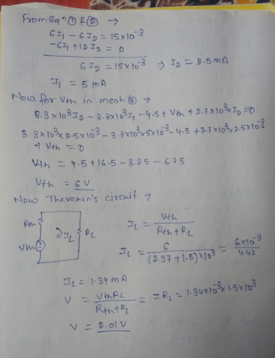 From EQ n f . 61 – 6 Ig = 15x10 3 -644 +12 19 = 0 I GI2 = 15x103 Is = d.5mA Ij = 5 MA Now for Uth in mesh 6 → 8.3 x 103 I – 3