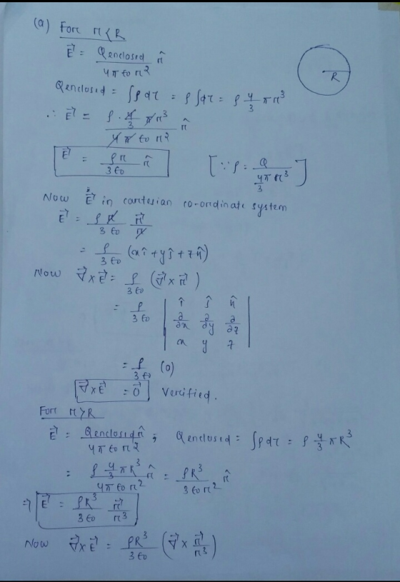 (a) Fore MER E = Penelosed ut to a Qendlosed = spat = 8 Sar= 84 M² yx to Me Now in cartesian co-ordinate system = 34 H 3 to r