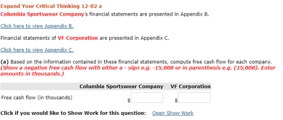 Expand Your Critical Thinking 12-02 a Columbia Sportswear Companys financial statements are presented in Appendix B. Click h