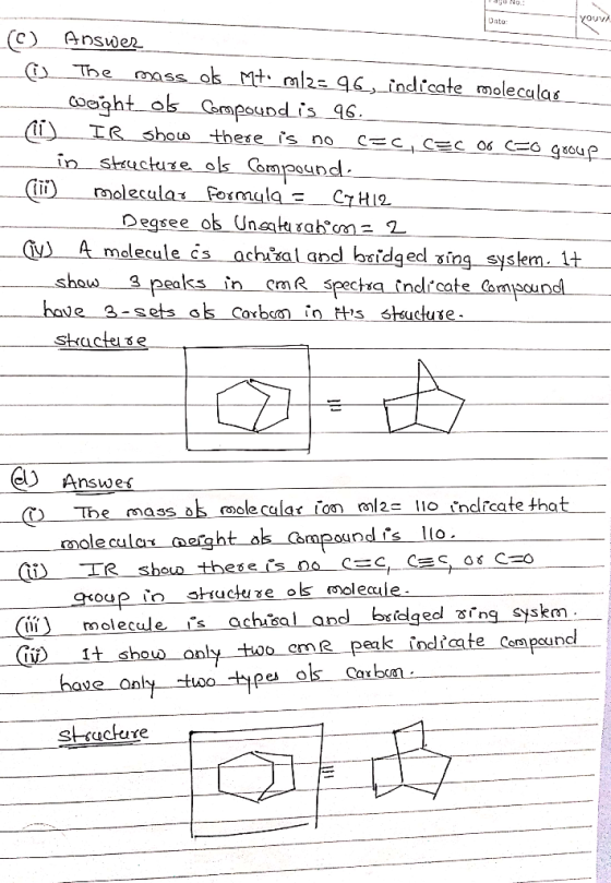 U No.: Date YOUVA © Answer The mass ols_Mt. m123 96, indicate molecular - weight_ols Compound is 96. 1) IB show there is no C