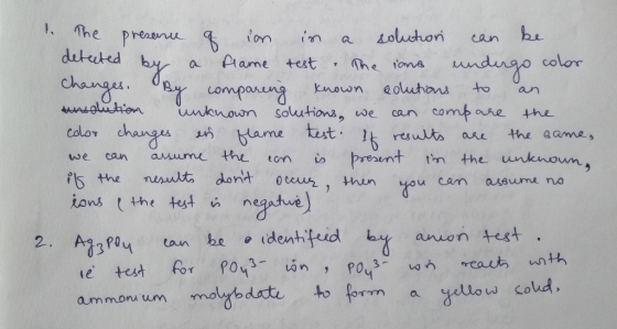 Changes, 1. The presence of ion in a solution can be detected by a flame rest. The ions undergo color By comparing known solu