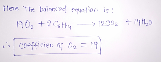 Here The balanced equation is: 1902 + 2 Cothie 12002 +144,0 coefficien of O2 19