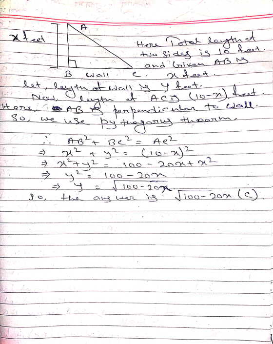 A xteet В Wall e length Here, AB So Here Total length of two sides is to feat. and Given AB is. a deed let, length at wall is