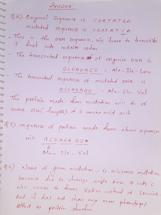- Answer 9227997992 - 82) Original sequence is CGATATGA e mutated sequence is CGAT AT CA - This is the DNA sequence. We have