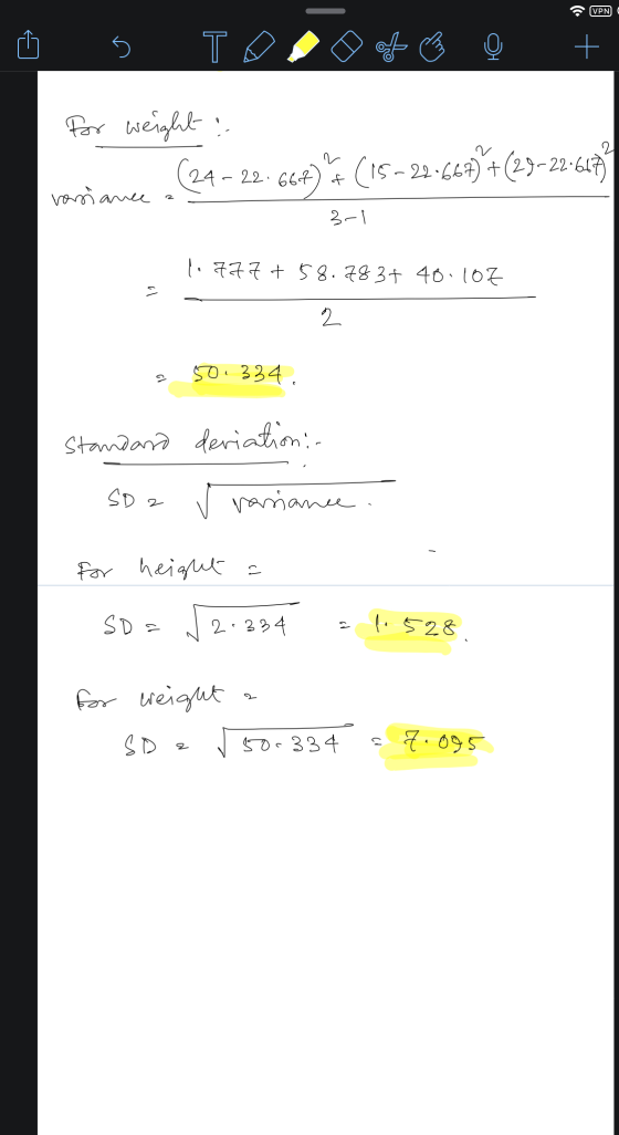 VPNC Ø 5 TDF @ Q + for weight : ho (24 - 22.667) F (15-22.667) +(23-22-617) varsi ance a = 3-1 1. l. 777 + 58.783+ 48.107 2 a