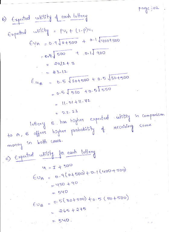 11.51 +11.72 b) Exported utility [_each tollery page:-02 - Experted utility = port (1-P)4, EUR = 0.9 10+500 + 0.1 1400500 0.9