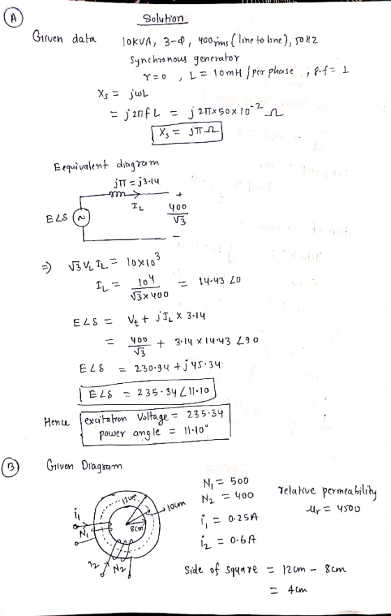Solution Gurven dala TOKUA, 3-0, 400 yms (line to line), 50HZ Synchronous generator r. 0 , L=10mH /per phase ; pof=1 Xg = jwL