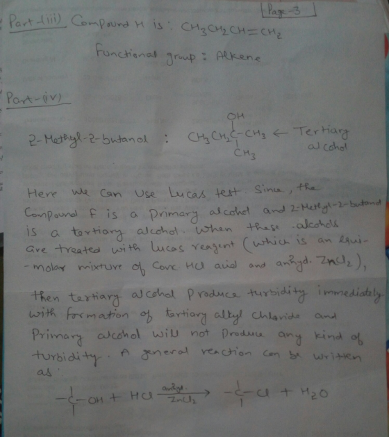 Pay 3 Part-tiii).Compound n Functiana is .. CH3CH2 CH=CH2 Treup rop: Atkene Port -v) 2-Methyl-2-butanol CH3 Cngt-CH3 ←Tertia