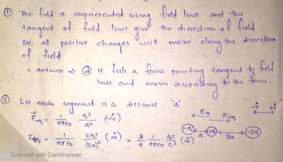 giver So all move the direction & answer = d to It feels 0 The field is represented field lines and the using tangent of fiel