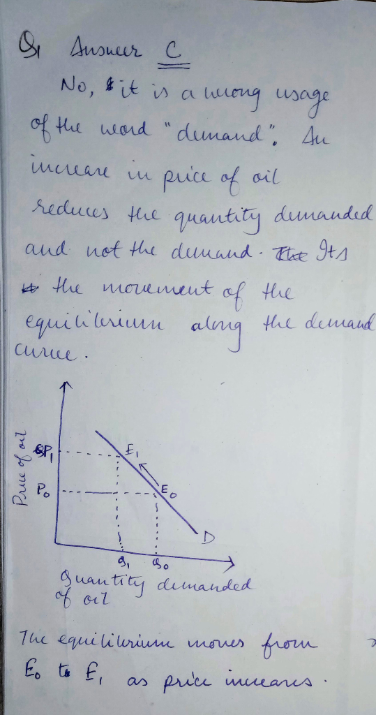 & Ansuur C No, it is a wrong usage of the word demand». Au increare in price of oil reduces the quantity demanded and not th