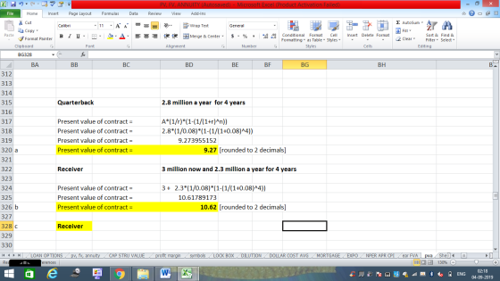 PV, FV, ANNUITY (Autosaved) - Microsoft Excel (Product Activation Failed) File Home Insert Page Layout Formulas Data Review V