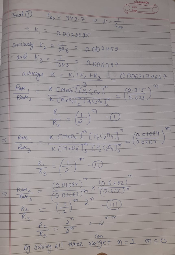 classmate Torial o tau = 343.7 K =- = K = 0.0029095 Slami lovely y = 976 = 0.0002459 - T563 = 0.006397 average K = Kitkat Kz