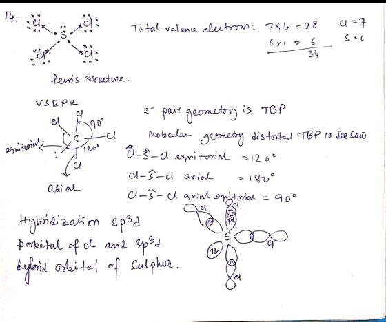 xcha -7 3:6 Total valence electron: 7x4 = 28 Exia 6 34 *ci leims structure. VSEPR 190° al esmitiriall 1206 e pair geometry i